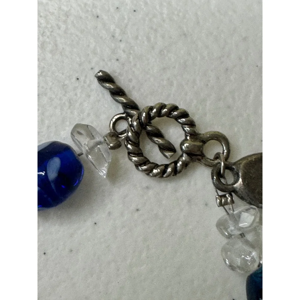 Believe‎ Blue Glass Bead Bracelet Toggle Clasp Chunky Statement Y2K Vintage